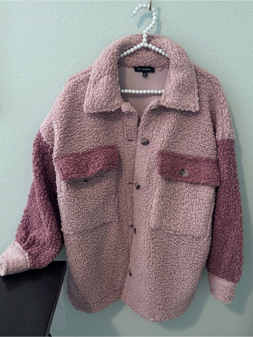 Blu Pepper Two-Tone Pink Mauve Teddy Shacket